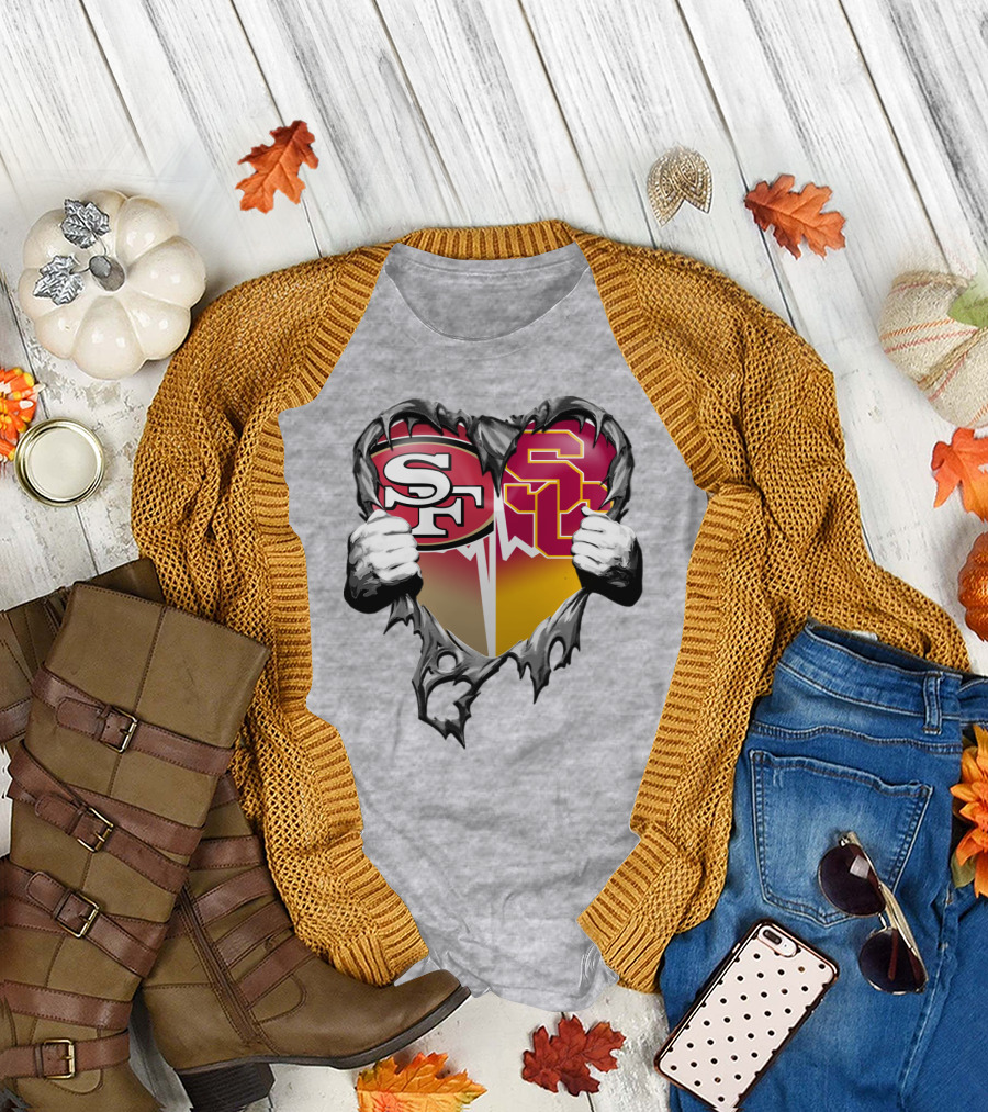 Sf Heart With Usc Trojans And San Francisco Theme T-Shirt