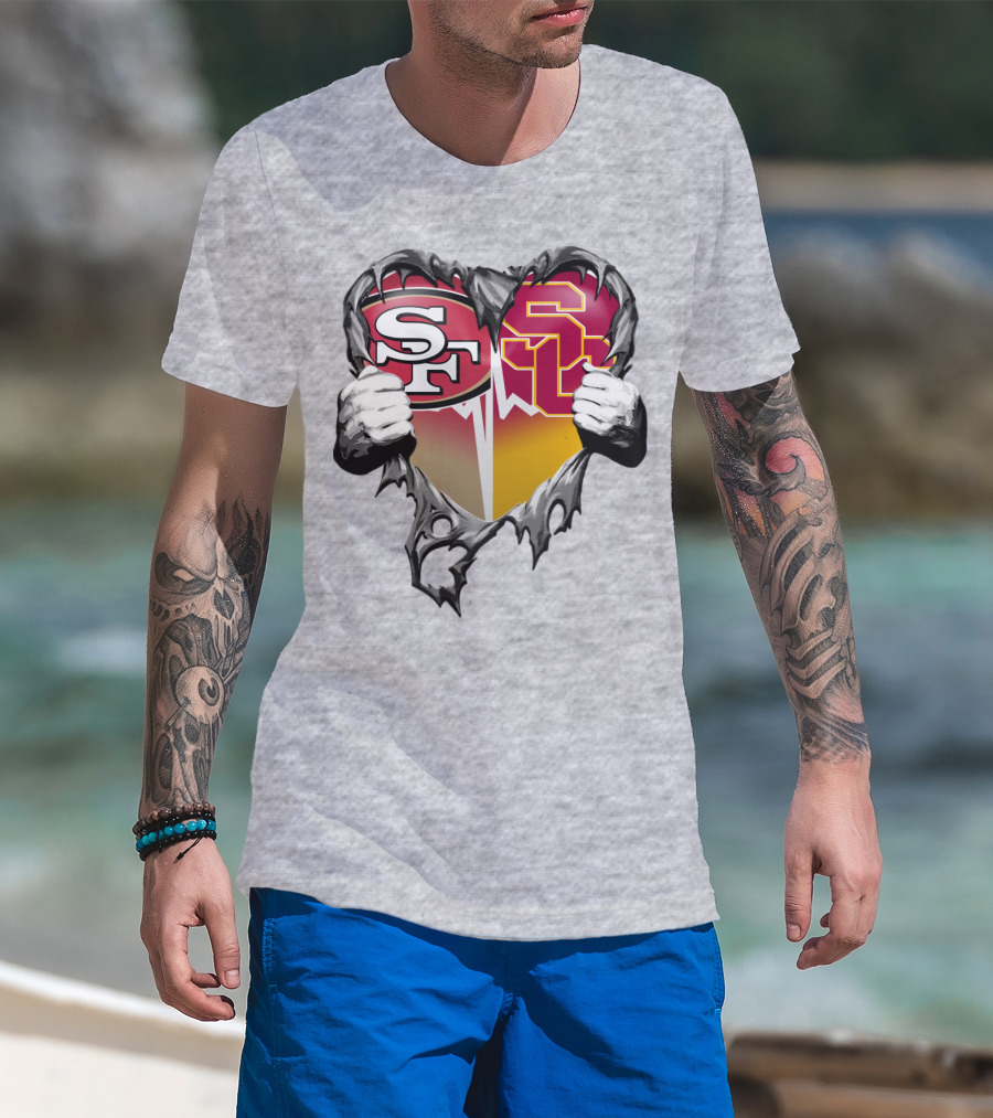 Sf Heart With Usc Trojans And San Francisco Theme T-Shirt