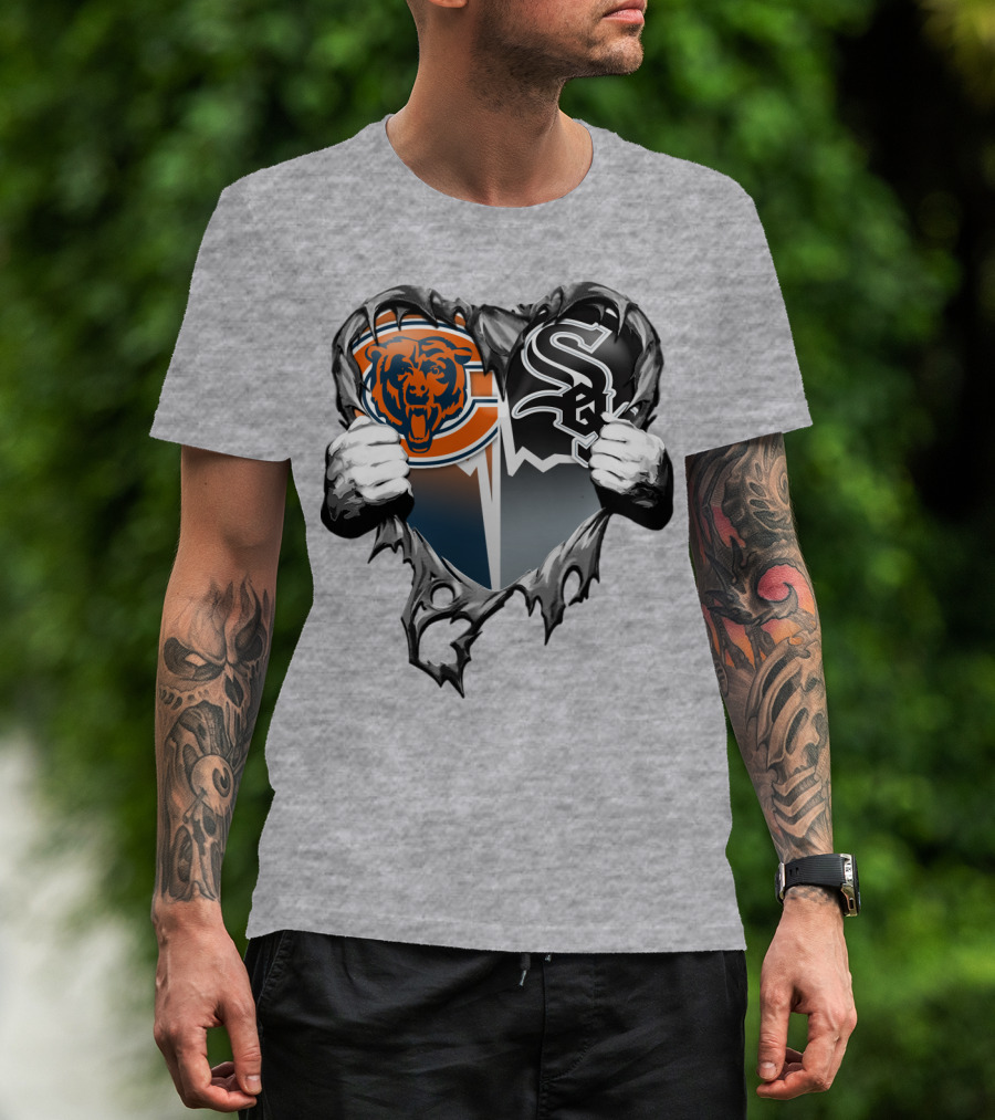 Chicago Bears And Chicago White Sox Heart Logo Xatt009 T-Shirt