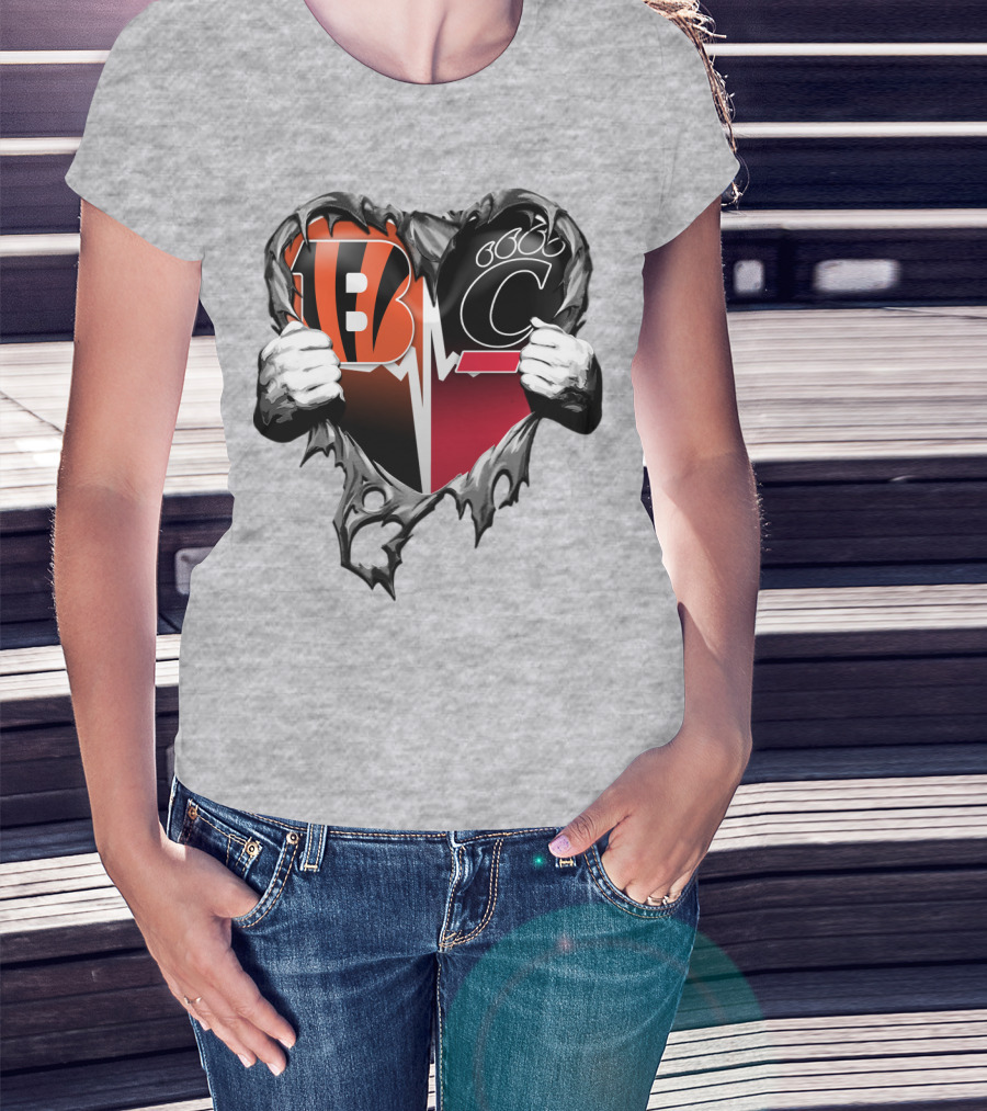 Bengals Bearcats Heartbeat Bengals Logo Bearcat Paw Cincinnati T-Shirt