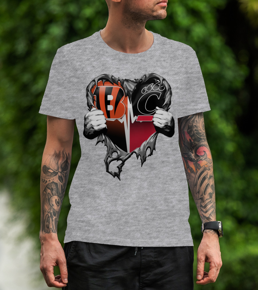 Bengals Bearcats Heartbeat Bengals Logo Bearcat Paw Cincinnati T-Shirt