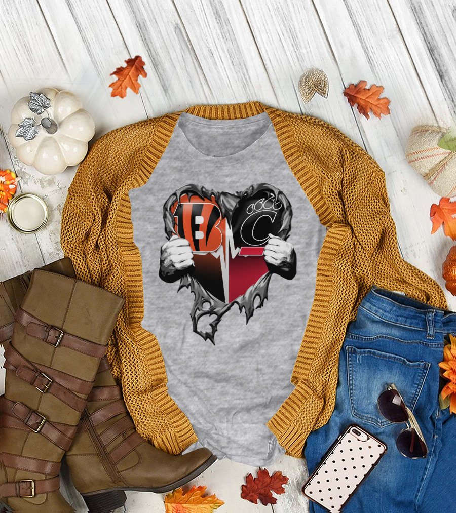 Bengals Bearcats Heartbeat Bengals Logo Bearcat Paw Cincinnati T-Shirt