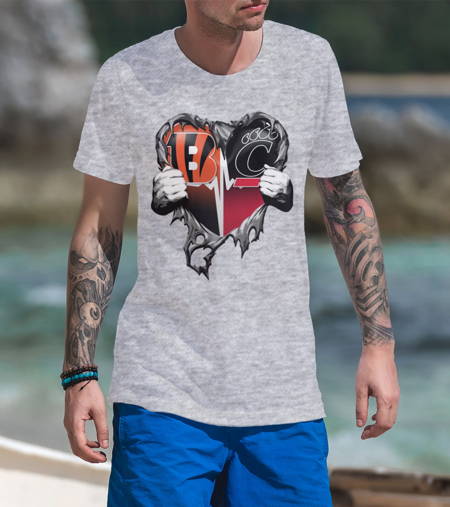 Bengals Bearcats Heartbeat Bengals Logo Bearcat Paw Cincinnati T-Shirt