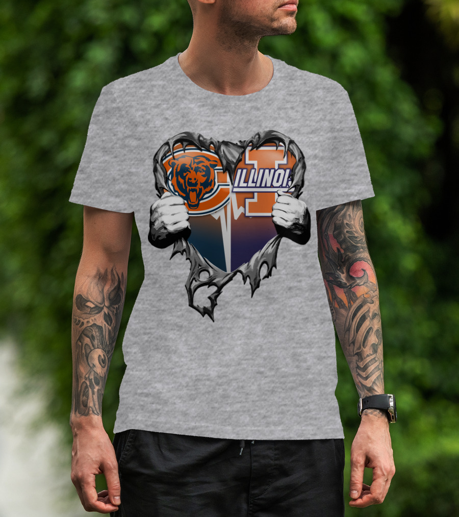 Chicago Bears Illinois Fighting Illini Heart Tear T-Shirt