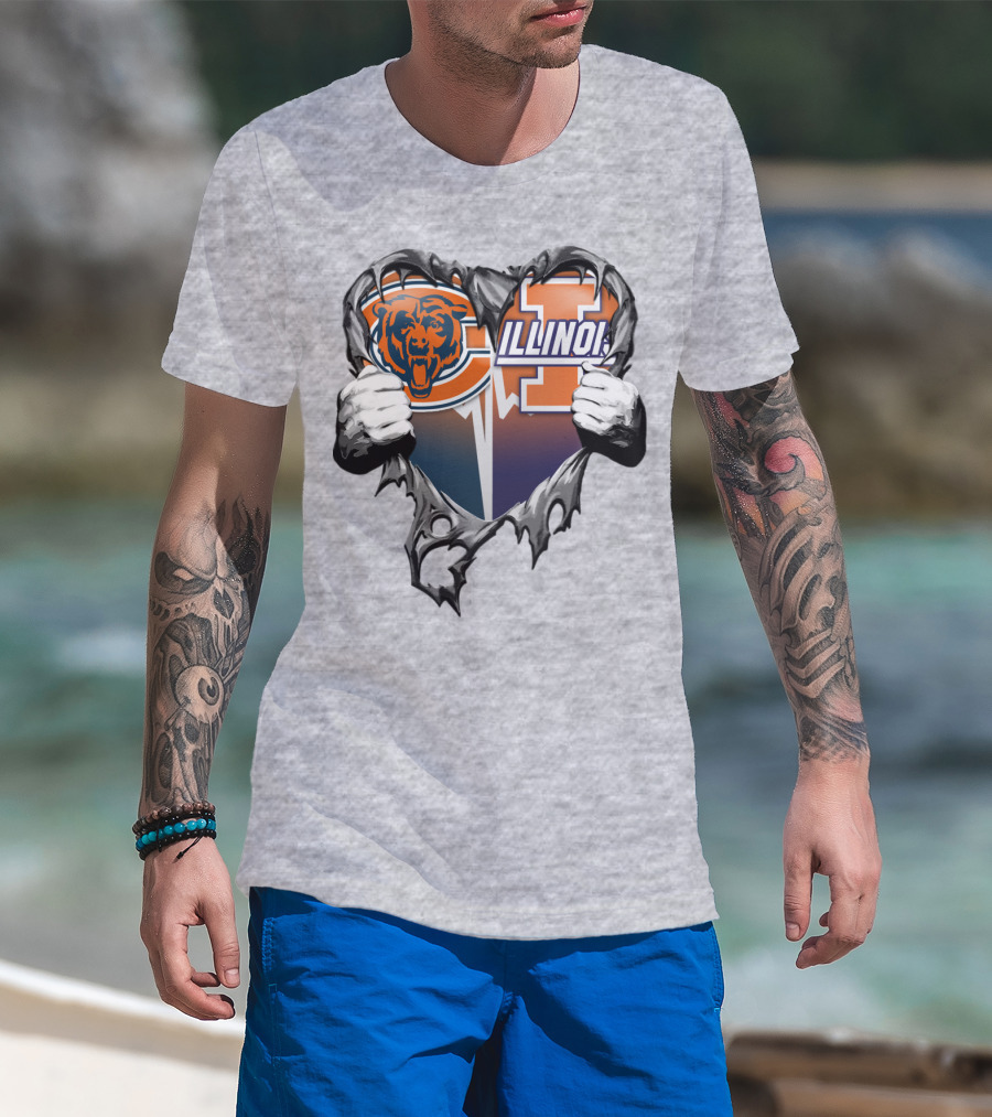 Chicago Bears Illinois Fighting Illini Heart Tear T-Shirt