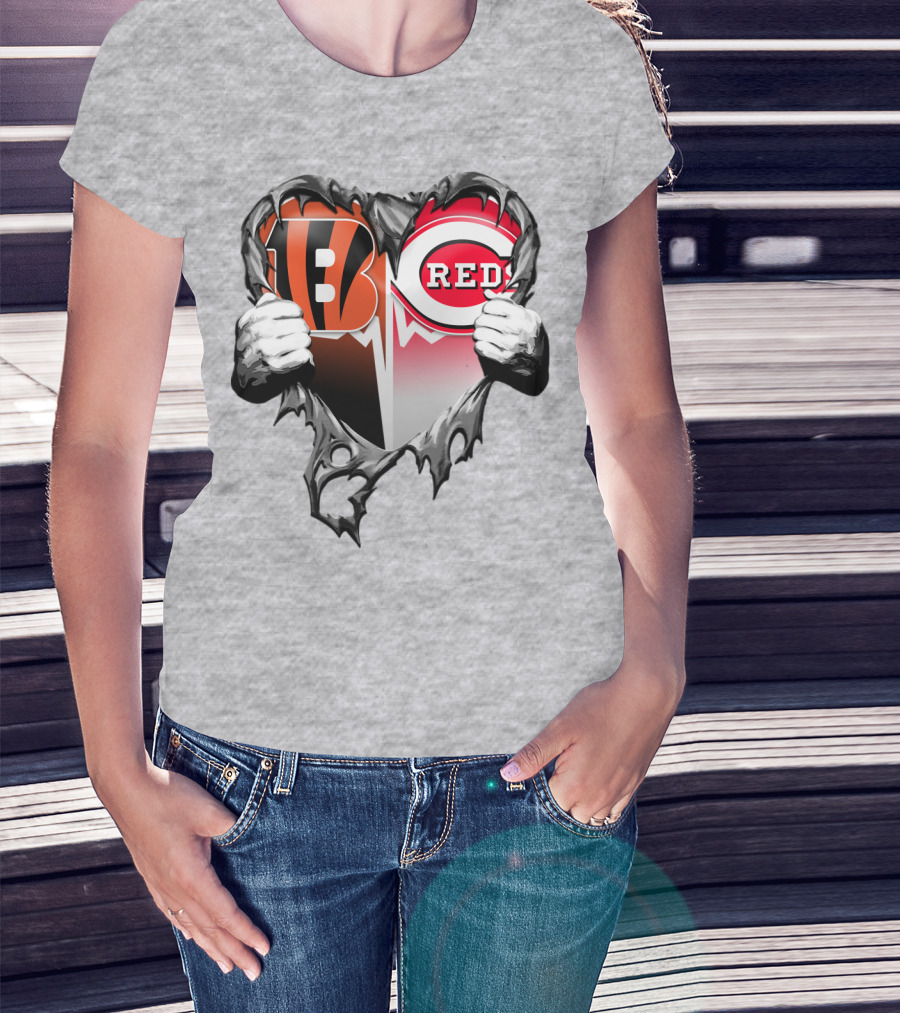 Cincinnati Bengals And Reds Heart T-Shirt