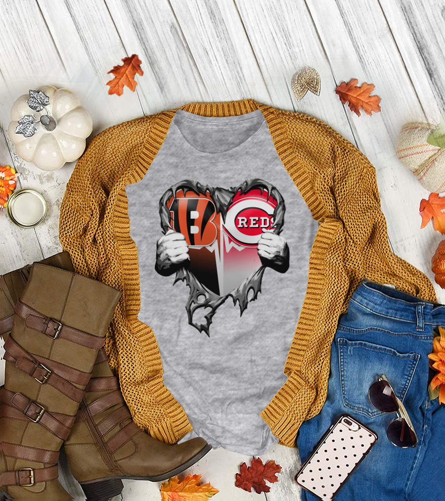 Cincinnati Bengals And Reds Heart T-Shirt
