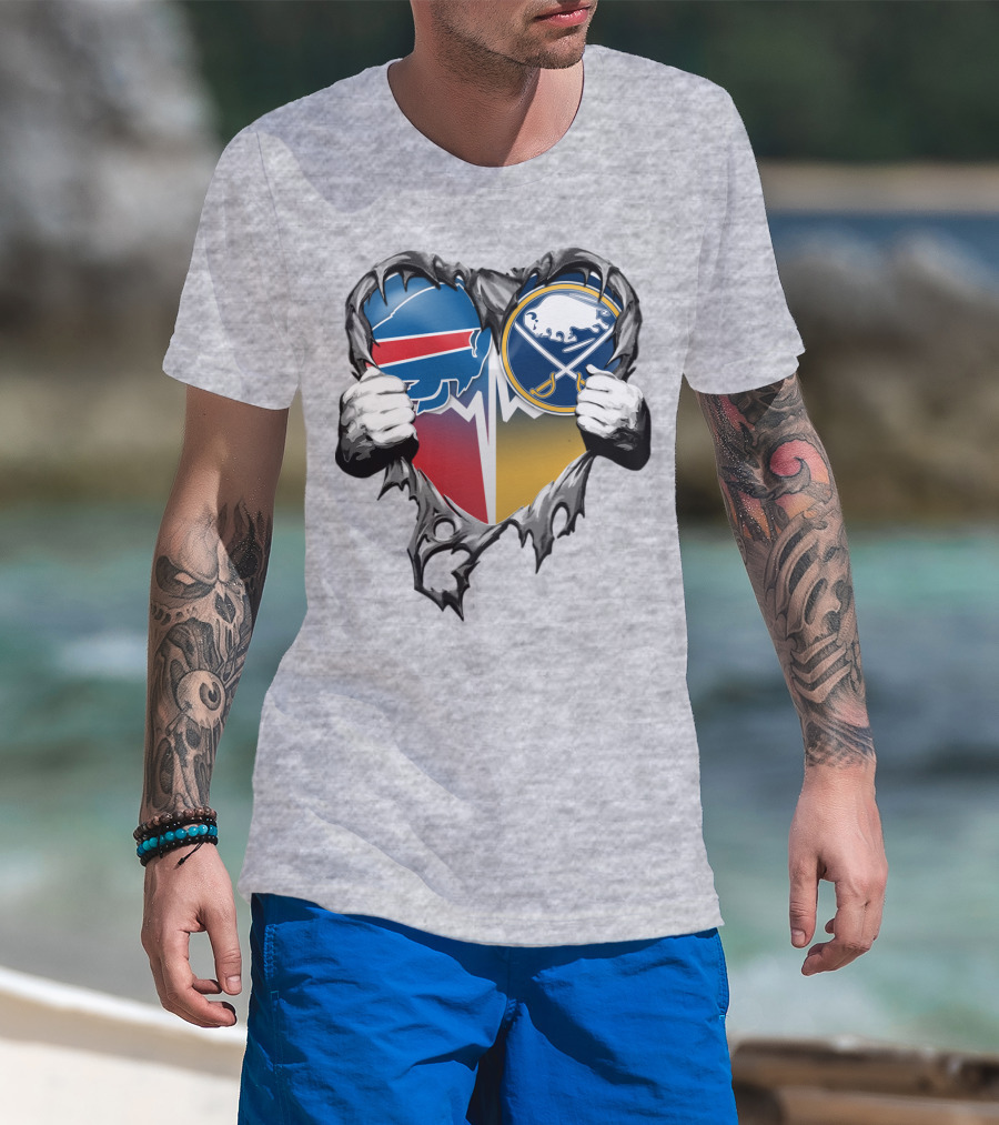 Buffalo Bills Sabres Heart Logo Fusion T-Shirt