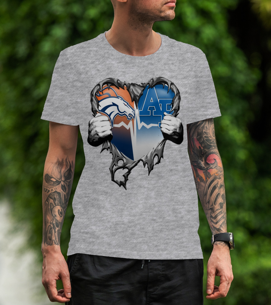 Denver Broncos Air Force Falcons Heart Rip T-Shirt