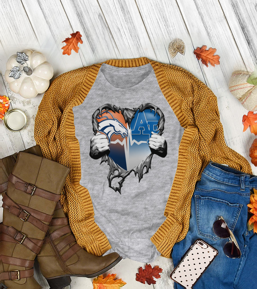 Denver Broncos Air Force Falcons Heart Rip T-Shirt