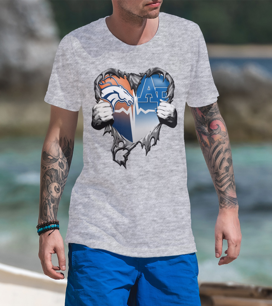 Denver Broncos Air Force Falcons Heart Rip T-Shirt