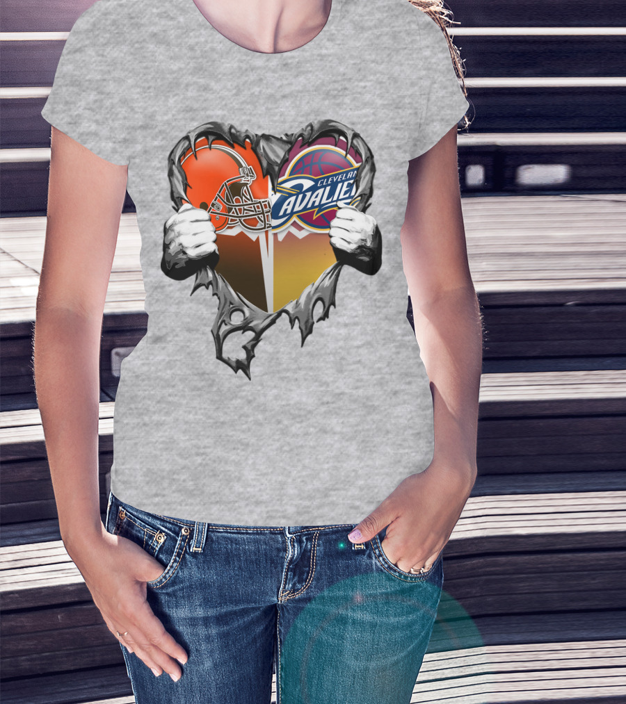 Cleveland Cavaliers Browns Heart Combination T-Shirt