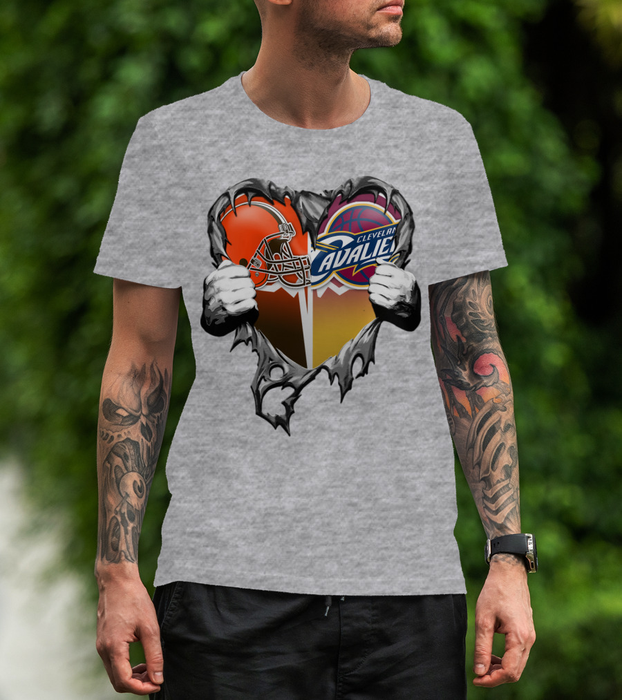 Cleveland Cavaliers Browns Heart Combination T-Shirt