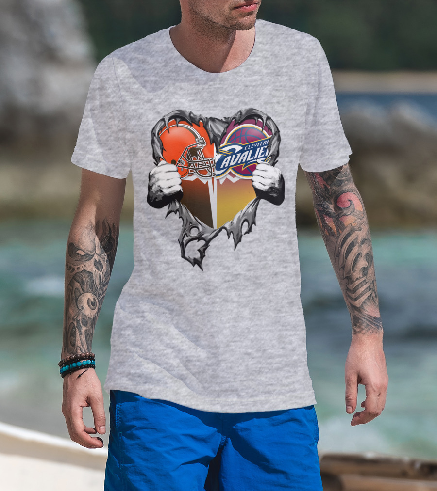 Cleveland Cavaliers Browns Heart Combination T-Shirt