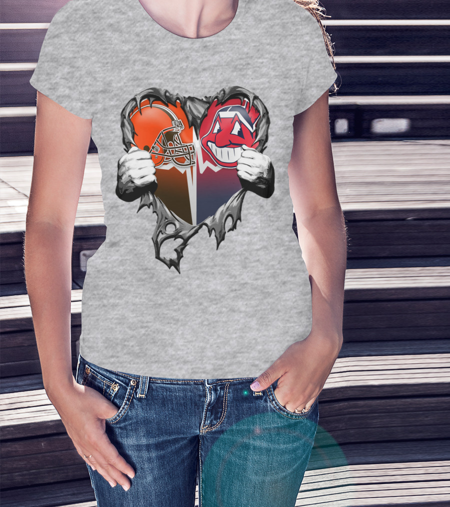 Cleveland Browns And Cleveland Indians Heart T-Shirt