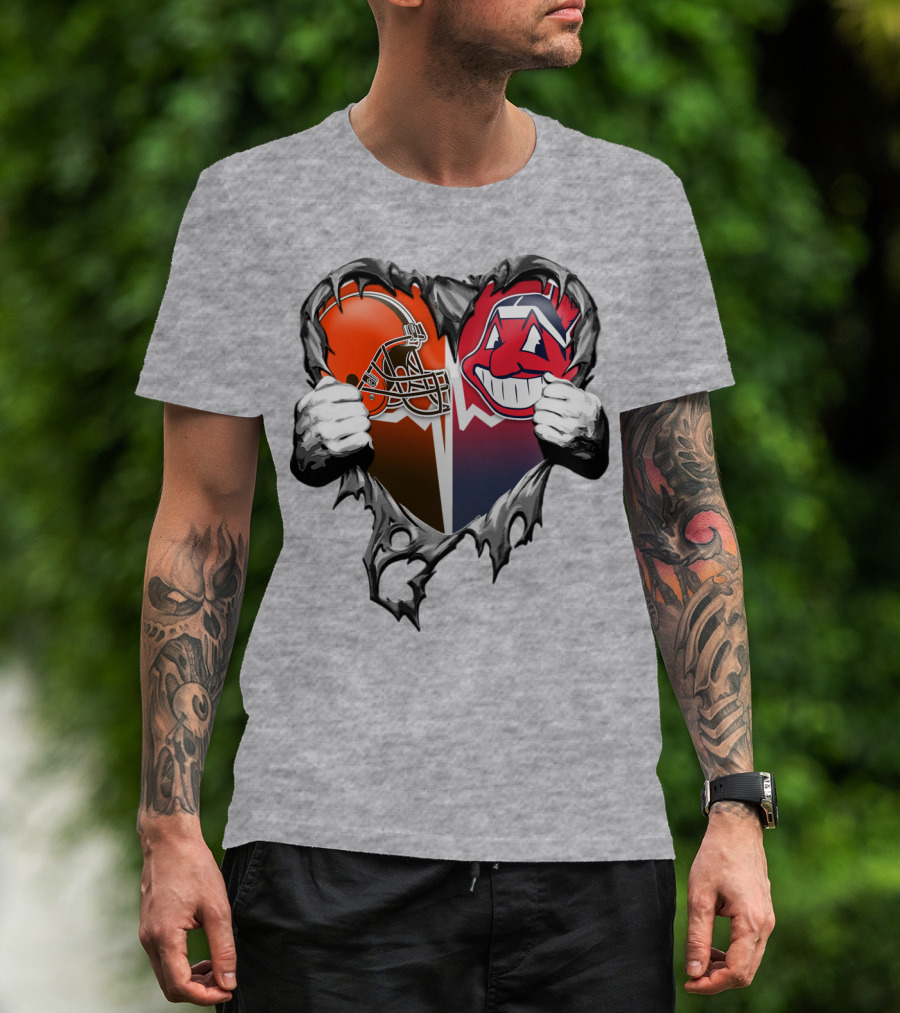 Cleveland Browns And Cleveland Indians Heart T-Shirt