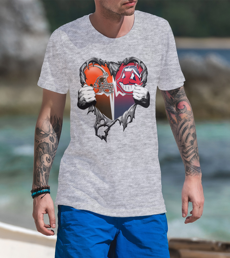 Cleveland Browns And Cleveland Indians Heart T-Shirt