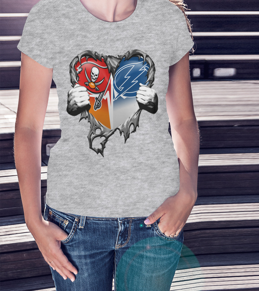 Tampa Bay Buccaneers And Tampa Bay Lightning Heart T-Shirt