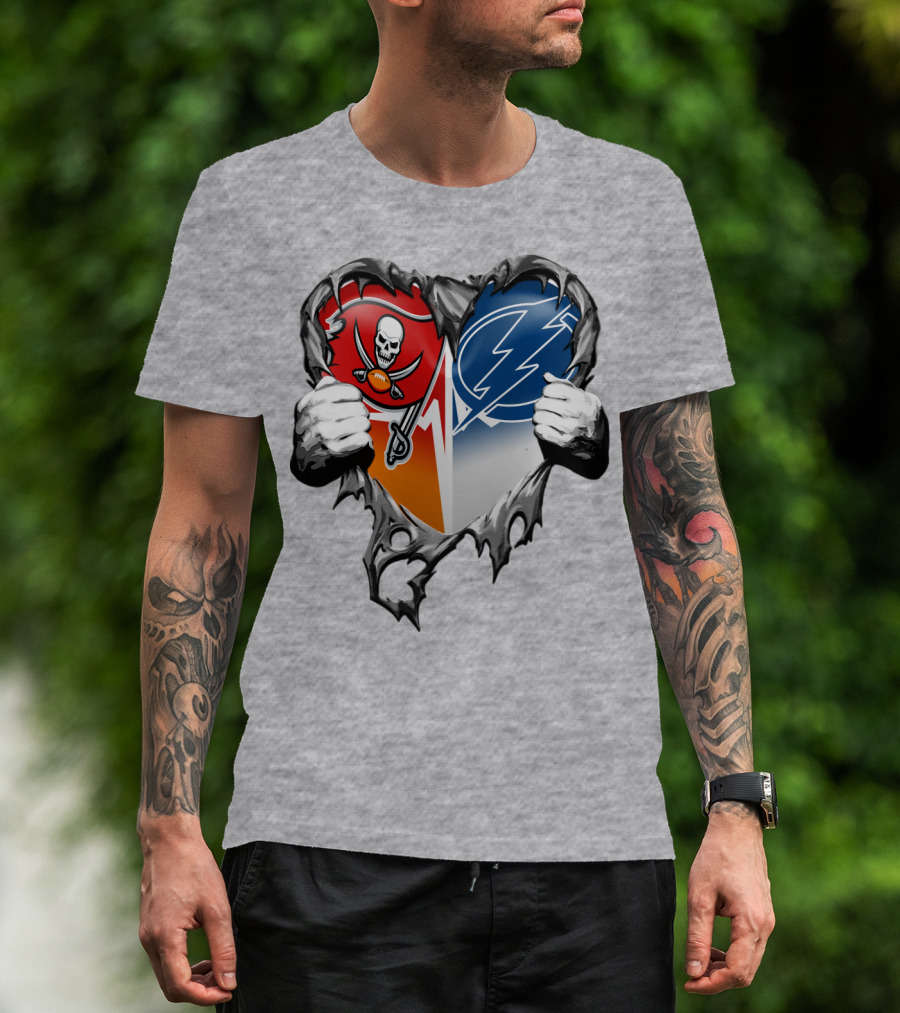 Tampa Bay Buccaneers And Tampa Bay Lightning Heart T-Shirt