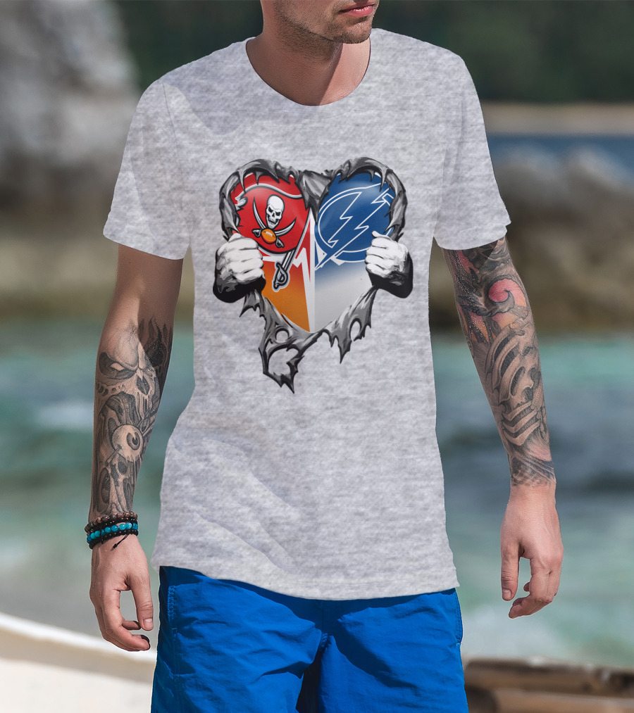 Tampa Bay Buccaneers And Tampa Bay Lightning Heart T-Shirt