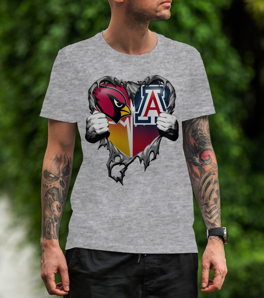 Arizona Cardinals And Arizona Wildcats Heart Tear T-Shirt