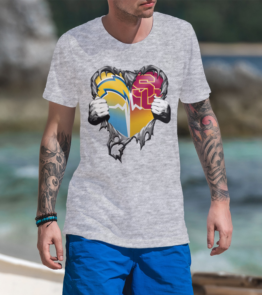Chargers Usc Heart Logo Split T-Shirt
