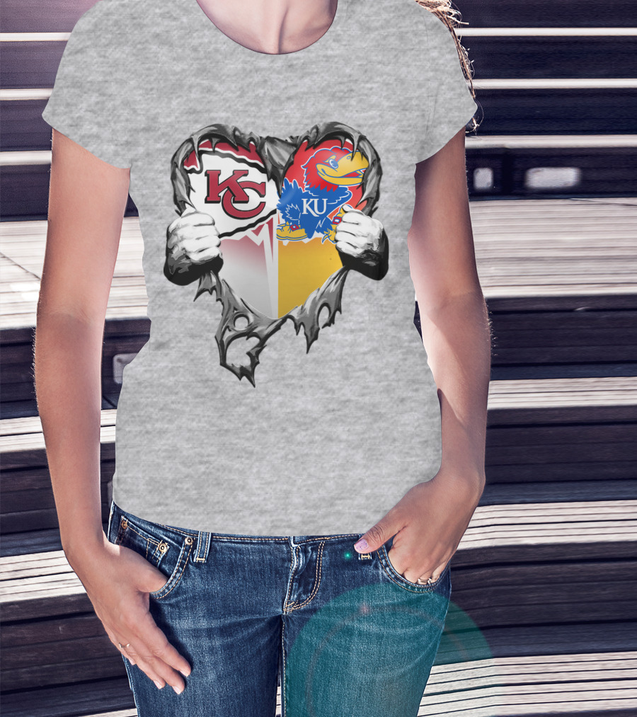 Kansas City Chiefs Jayhawks Ku Heart Tear T-Shirt