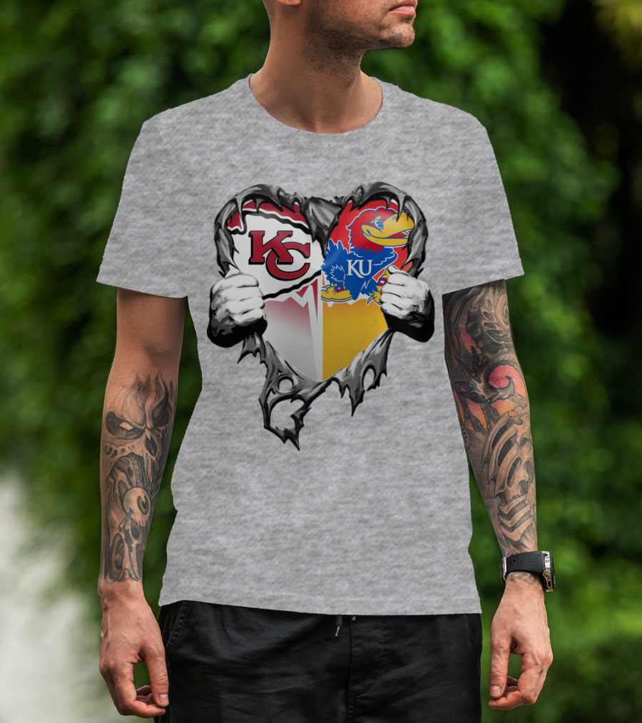 Kansas City Chiefs Jayhawks Ku Heart Tear T-Shirt