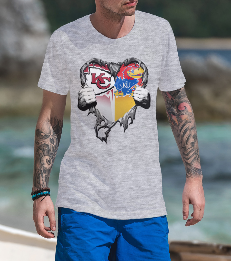 Kansas City Chiefs Jayhawks Ku Heart Tear T-Shirt