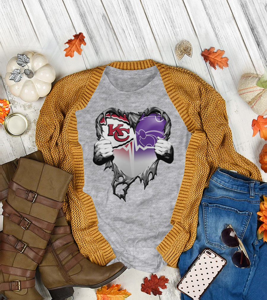 Kansas City Chiefs And Kansas State Wildcats Heart T-Shirt