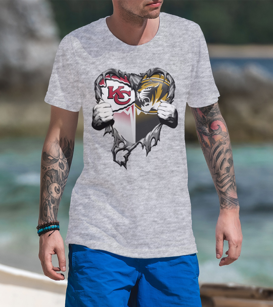 Kc Chiefs And Missouri Tigers Heart T-Shirt