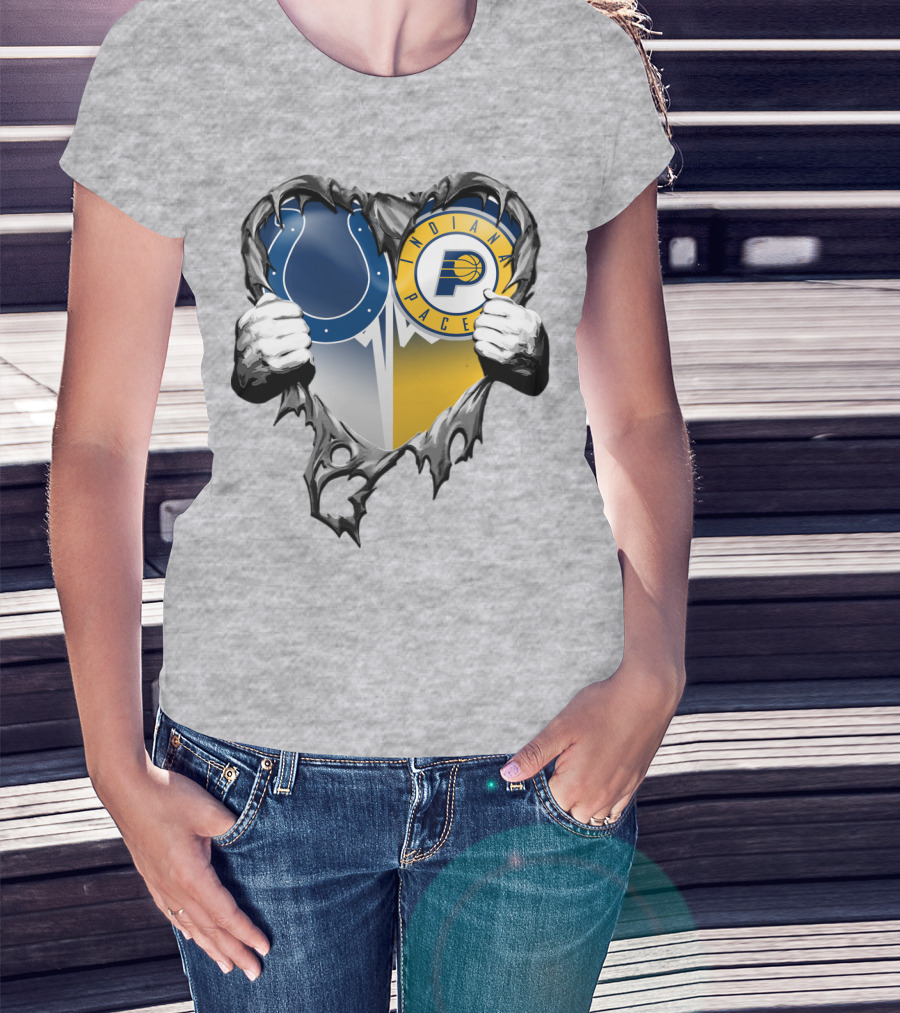 Indianapolis Colts Indiana Pacers Heart Rip T-Shirt