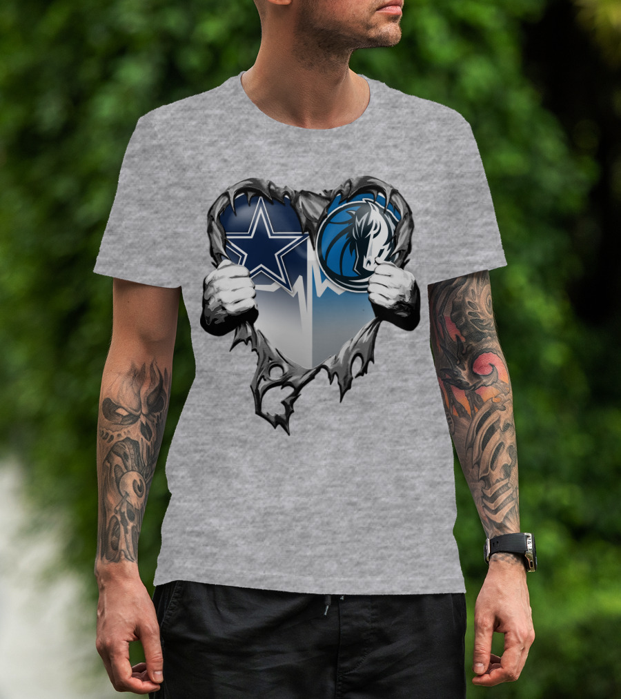 Dallas Cowboys And Mavericks Heart Logo Fusion T-Shirt