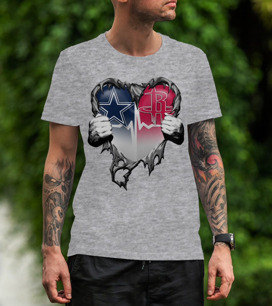 Dallas Cowboys Houston Rockets Torn Heart Logo Fusion T-Shirt