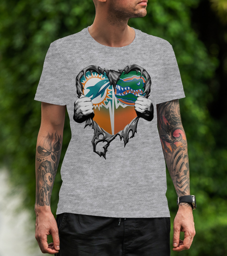 Miami Dolphins Florida Gators Heart Design Xatt048 T-Shirt