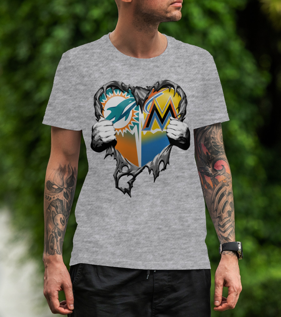Miami Dolphins Miami Marlins Heart T-Shirt