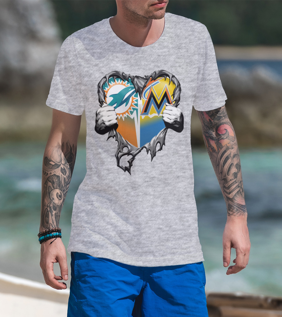 Miami Dolphins Miami Marlins Heart T-Shirt