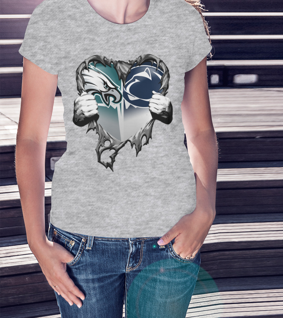 Philadelphia Eagles And Penn State Nittany Lions Heart Logo Rip Xatt053 T-Shirt