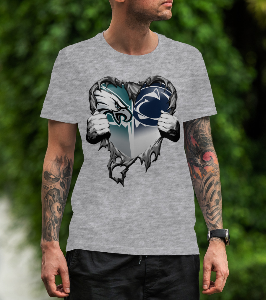 Philadelphia Eagles And Penn State Nittany Lions Heart Logo Rip Xatt053 T-Shirt