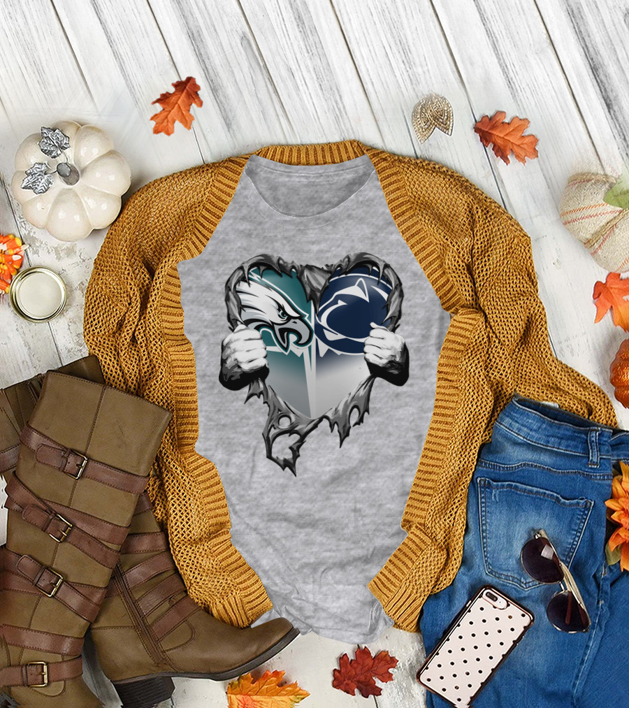 Philadelphia Eagles And Penn State Nittany Lions Heart Logo Rip Xatt053 T-Shirt
