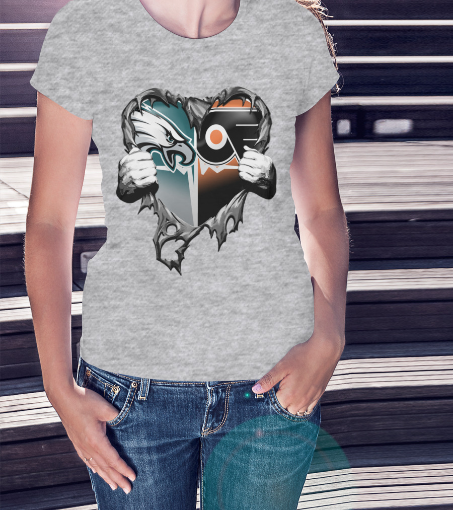 Eagles Flyers Heart Logo Combination T-Shirt