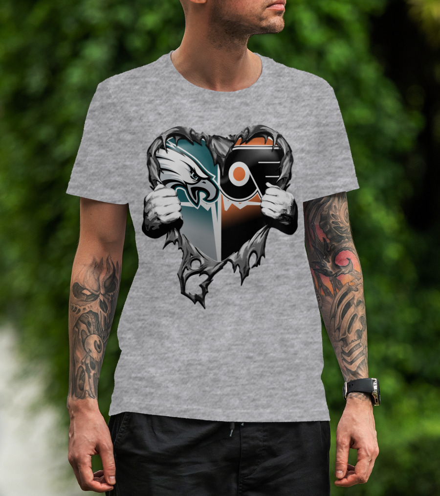 Eagles Flyers Heart Logo Combination T-Shirt