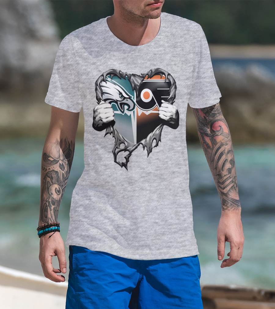 Eagles Flyers Heart Logo Combination T-Shirt