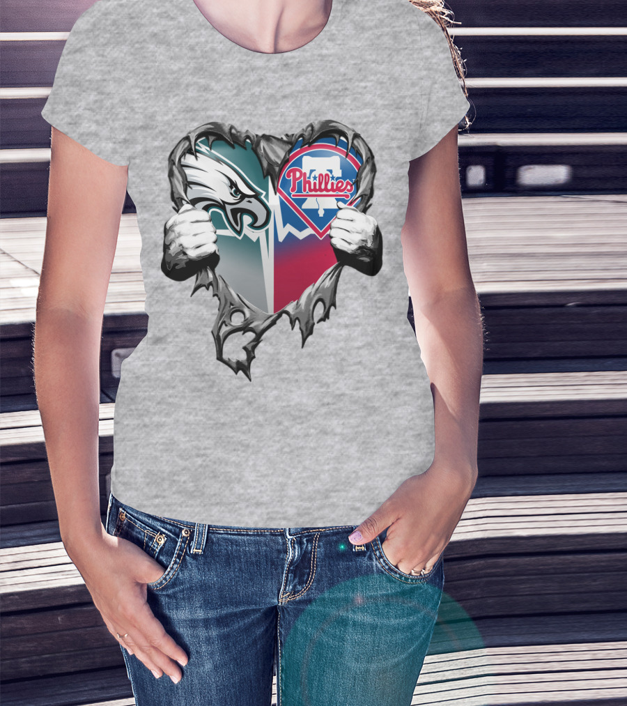 Eagles Phillies Heart Logo Blend T-Shirt