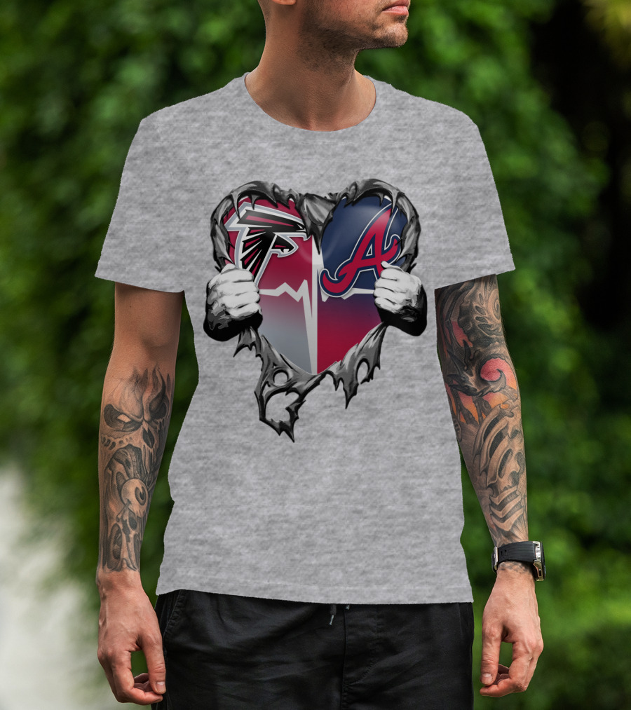 Falcons Braves Heart Design With Ripped Effect And Hands T-Shirt