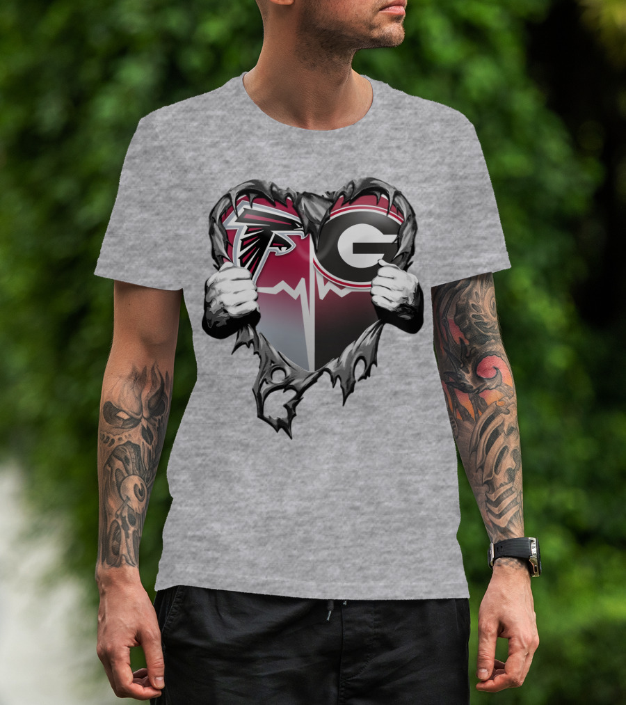 Atlanta Falcons Georgia Bulldogs Heart Torn T-Shirt