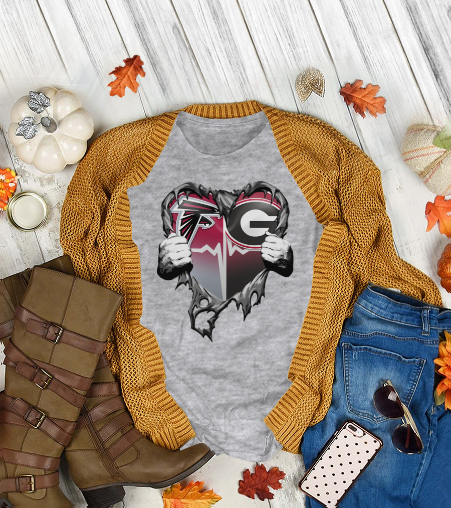 Atlanta Falcons Georgia Bulldogs Heart Torn T-Shirt
