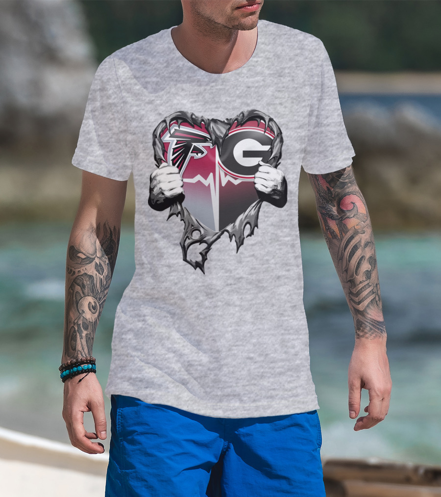 Atlanta Falcons Georgia Bulldogs Heart Torn T-Shirt