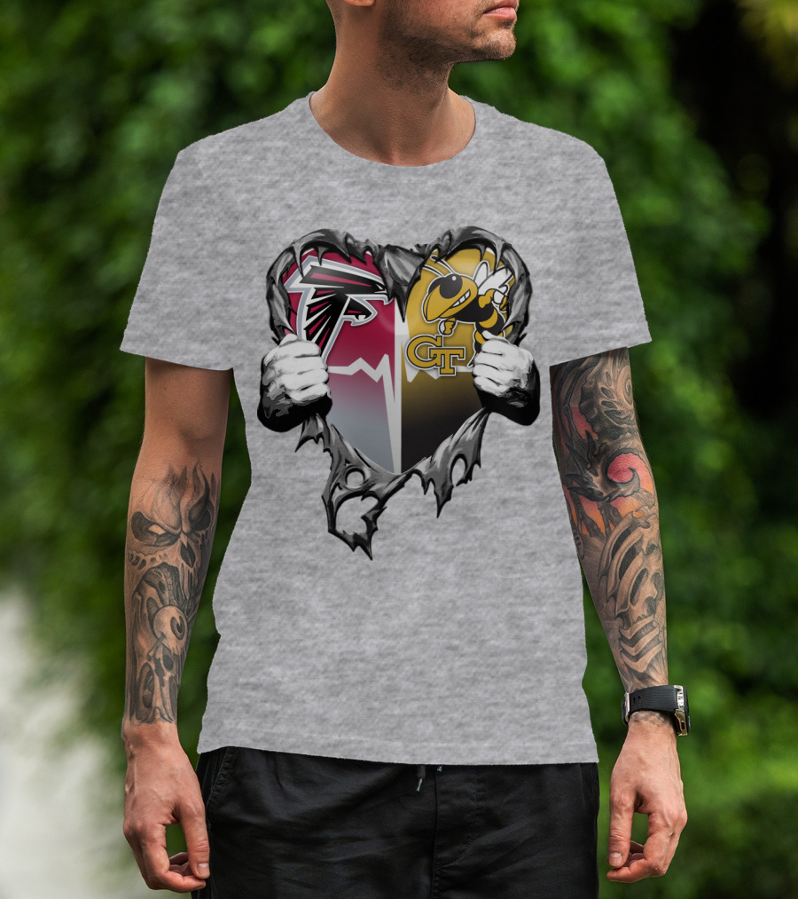 Falcons Georgia Tech Yellow Jackets Breaking Heart T-Shirt