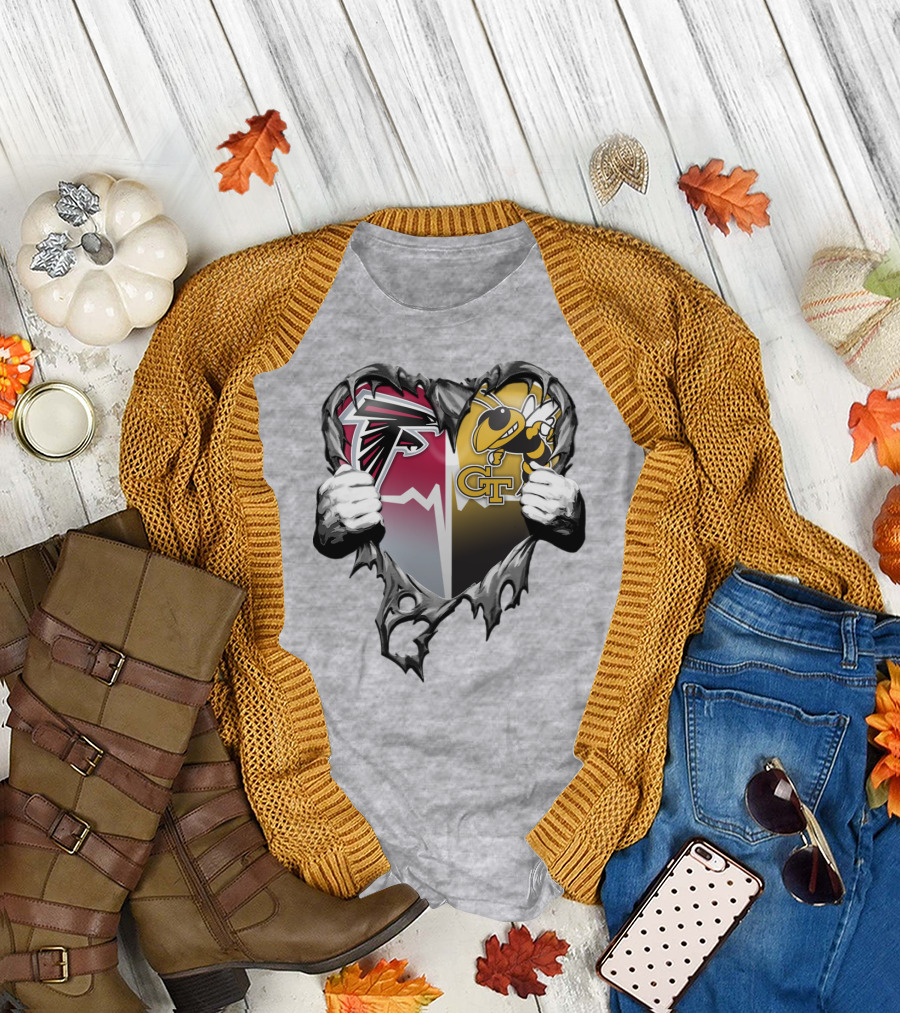 Falcons Georgia Tech Yellow Jackets Breaking Heart T-Shirt